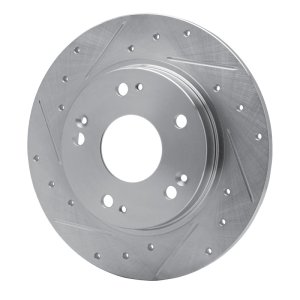 Honda CR-Z Brake Rotor (1) - Rear Left - R1 Concepts - Drilled & Slotted - Silver - `11-`15